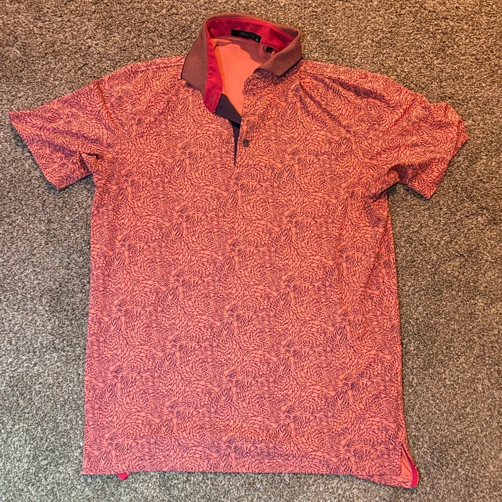 Greyson Red Patterned Polo Shirt (Sz. M)